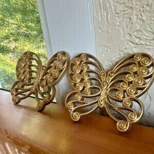 Set of 2 Vintage Burlwood MCM Butterfly Wall Hangings – Retro Swirl Design